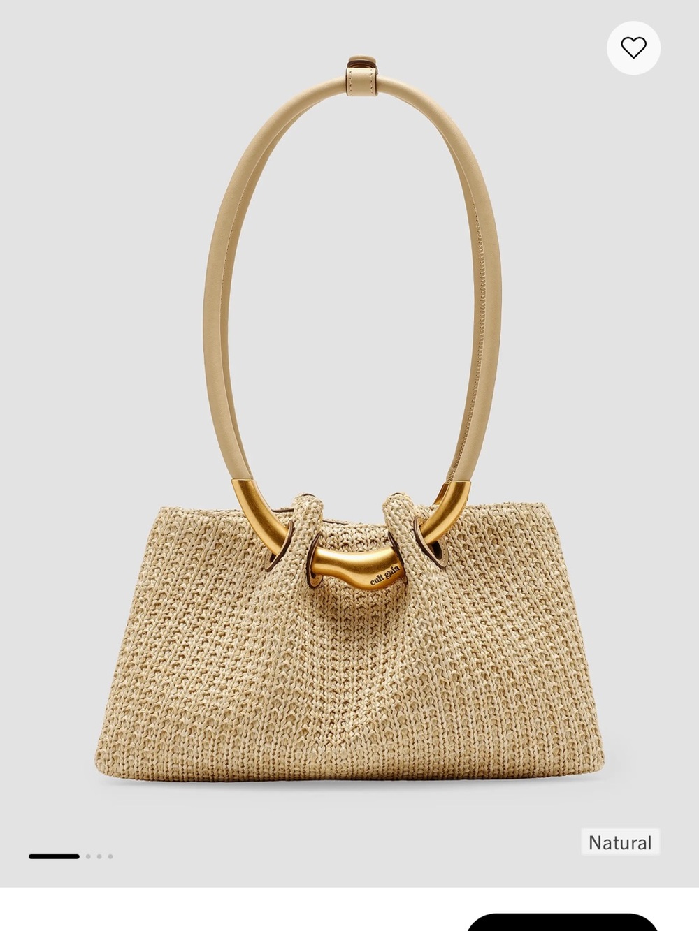 Cult Gaia Asa Woven Natural Shoulder Bag with Gold Accent